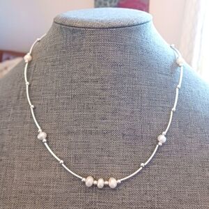 White Freshwater Pearl Necklace Handmade - New Item (17"-20")